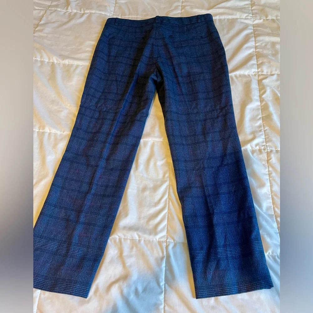 Banana Republic Navy Blue Plaid Ryan Pants Size 14 - Picture 2 of 3